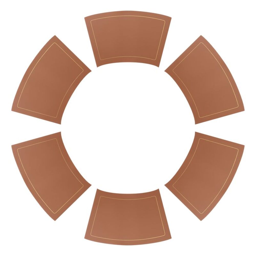 6 Set Wedge Faux Leather Heat Resistant Round Table Mats 20x12 inch Brown